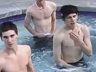 Group gay fetish spanking at the pool