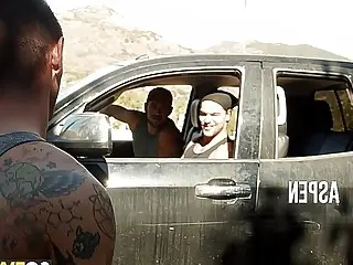 Stepbrothers pick up a hot hitchhiker and fuck him anal